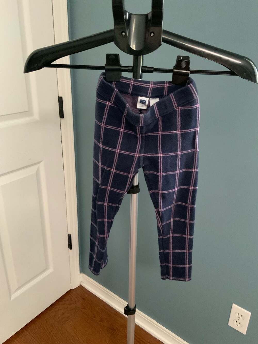 Janie and Jack Plaid Leggings Girls Size 4 Navy Pink Knit Pants